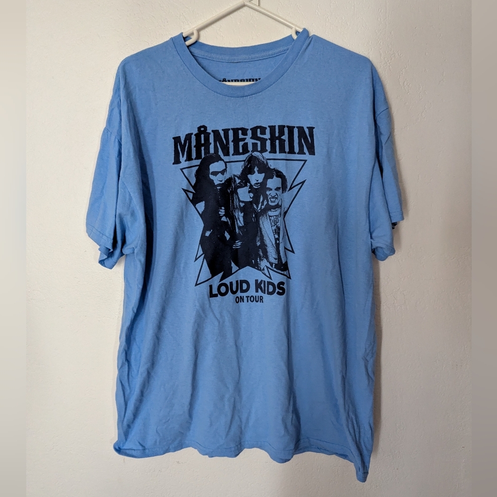 Maneskin T Shirt Adult Light Blue Loud Kids On Tour 2022 Pre Owned